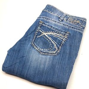 RETRO SILVER SUKI FACTORY CAPRI JEANS 32x26 99% COTTON 🦋